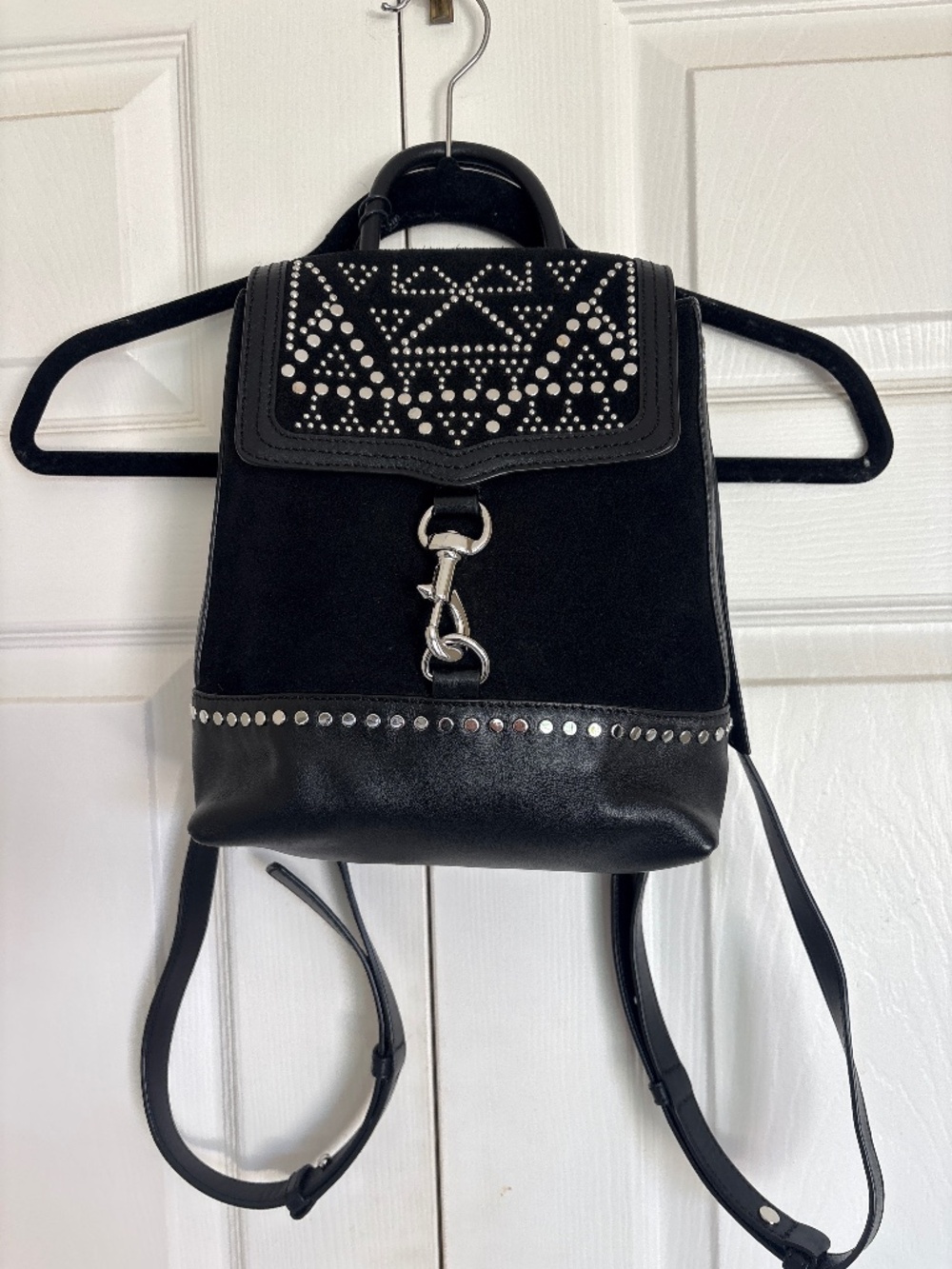 Rebecca Minkoff Black studded Suede and Leather Backpack purse